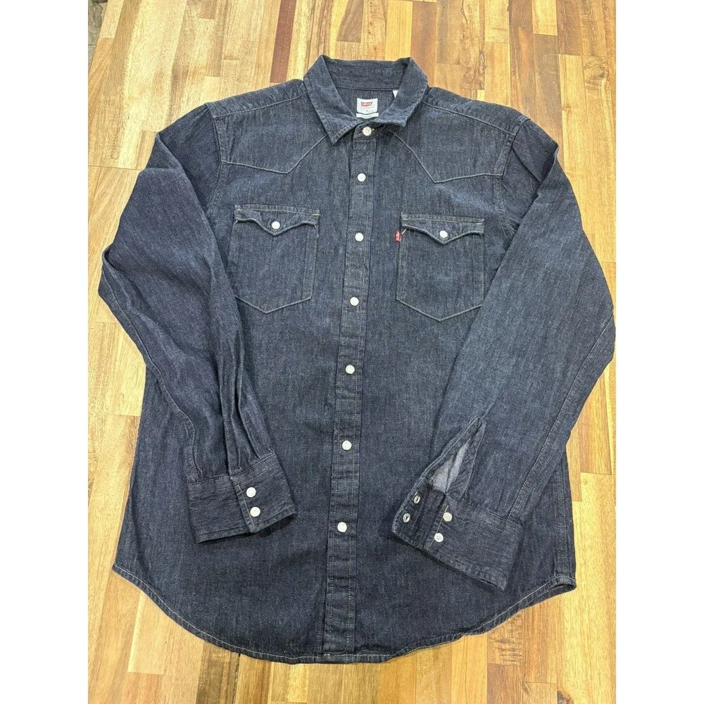 Levi’s Denim Pearl Snap Button Collared Western Cowboy Shirt medium